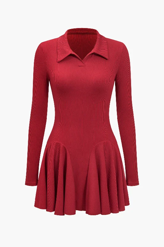 Ruffle Long Sleeve Mini Dress Casual High-Waist Mini Dress