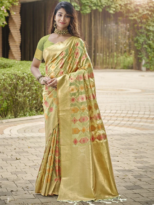 Women Olive Green Organza Saree With Un Stitched Blouse - Aanika Embroidered Cotton Blouse Women Olive Green Organza Saree With Un Stitched Blouse - Aanika Embroidered Cotton Blouse