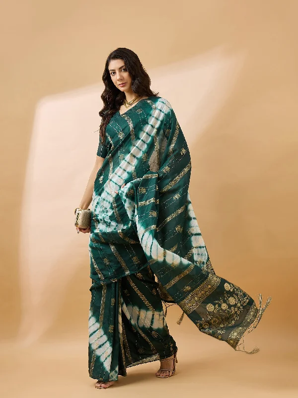 NOZ2TOZ Women Party Wear Cotton Saree with Unstitched Blouse - Green Flowy Bohemian Blouse NOZ2TOZ Women Party Wear Cotton Saree with Unstitched Blouse - Green Flowy Bohemian Blouse