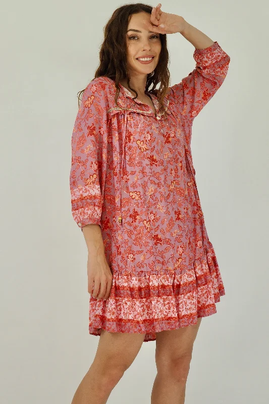 Sophia Mini Dress - Pink/Purple Fashionable Off-Shoulder Mini Dress