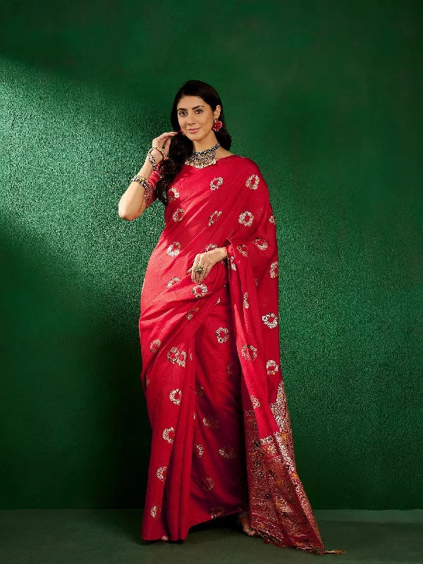 NOZ2TOZ Women Party Wear Dola Cotton Saree with Unstitched Blouse - Red Pastel Color Blouse NOZ2TOZ Women Party Wear Dola Cotton Saree with Unstitched Blouse - Red Pastel Color Blouse