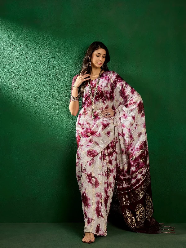 NOZ2TOZ Women Party Wear Cotton Saree with Unstitched Blouse - Wine Elegant Office Blouse NOZ2TOZ Women Party Wear Cotton Saree with Unstitched Blouse - Wine Elegant Office Blouse