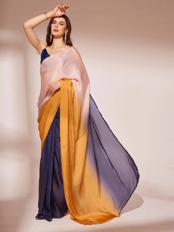 NOZ2TOZ Women Party Wear Printed Ready to Wear Satin Georgette Saree with Unstitched Blouse(Size up to 42) - Yellow & Blue Sleeveless Chiffon Blouse NOZ2TOZ Women Party Wear Printed Ready to Wear Satin Georgette Saree with Unstitched Blouse(Size up to 42) - Yellow & Blue Sleeveless Chiffon Blouse