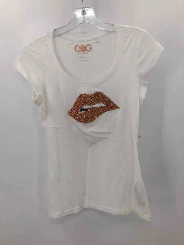 Pre-Owned GBG White Size Small Graphic T-shirt-- Ribbed T-Shirt High Neck Heavyweight