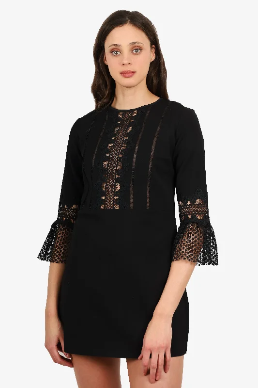 Self-Portrait Black Lace Bell Sleeve Mini Dress Size 8 Comfortable Casual Mini Dress Self-Portrait Black Lace Bell Sleeve Mini Dress Size 8 Comfortable Casual Mini Dress