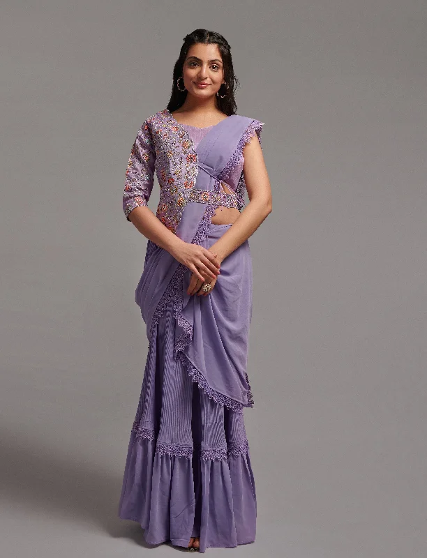 NOZ2TOZ Women Wedding Wear Ready to Wear Georgette Saree with Stitched Blouse(Free Size-Up to 42) - Onion Embroidered Floral Blouse NOZ2TOZ Women Wedding Wear Ready to Wear Georgette Saree with Stitched Blouse(Free Size-Up to 42) - Onion Embroidered Floral Blouse