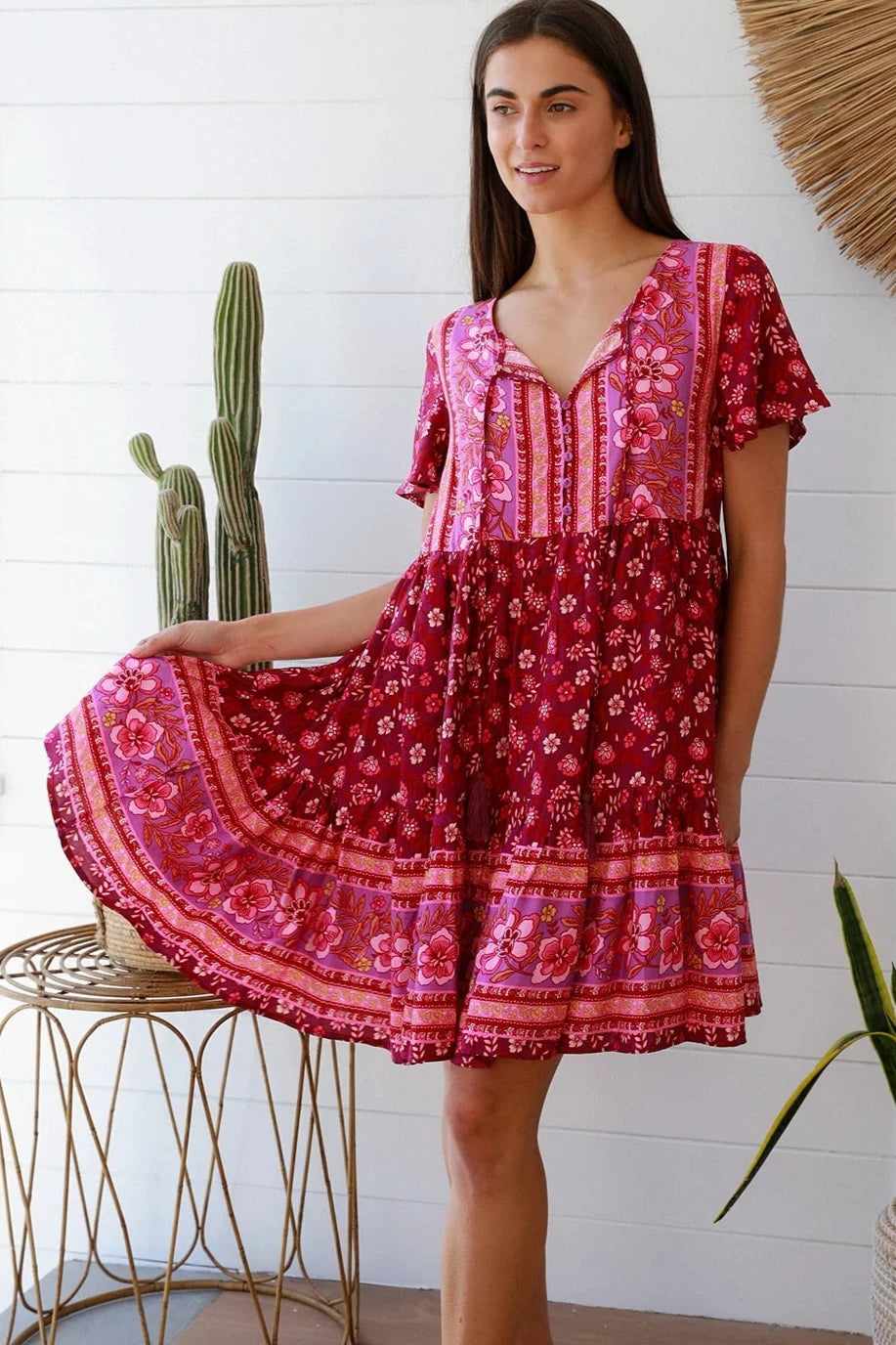 Nalini Mini Dress - Pink Fashionable Lace-Trim Mini Dress