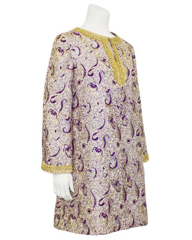 Jewel Tones Brocade Tunic/Mini Dress Trimmed in Gold Metallic Braid Cozy Knitted Mini Dress