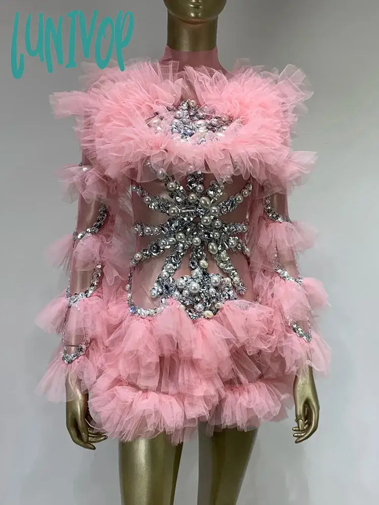 Lunivop Women Sexy Mesh Crystal Diamonds Beading Pink Mini Dress Birthday Party Costume Bar Nightclub Stage Performance Dress Comfortable Linen Mini Dress Lunivop Women Sexy Mesh Crystal Diamonds Beading Pink Mini Dress Birthday Party Costume Bar Nightclub Stage Performance Dress Comfortable Linen Mini Dress
