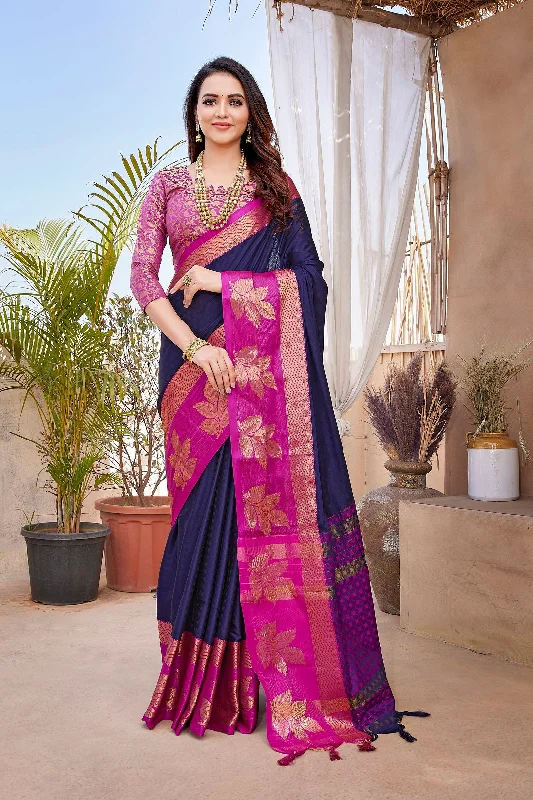 NOZ2TOZ Women Party Wear Aura Silk Saree with Unstitched Blouse - Blue Double-Layered Blouse NOZ2TOZ Women Party Wear Aura Silk Saree with Unstitched Blouse - Blue Double-Layered Blouse