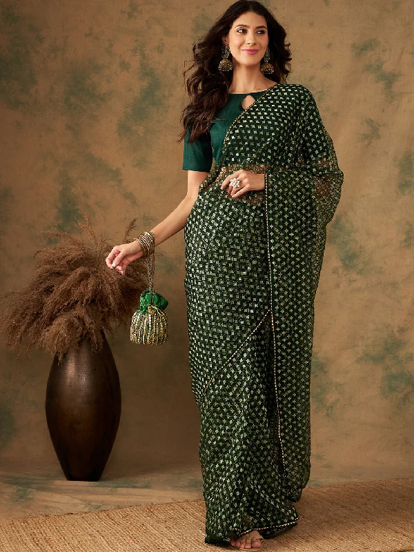 NOZ2TOZ Women Party Wear Heavy Net Saree with Unstitched Blouse - Ovine Green Silky Tunic Blouse NOZ2TOZ Women Party Wear Heavy Net Saree with Unstitched Blouse - Ovine Green Silky Tunic Blouse