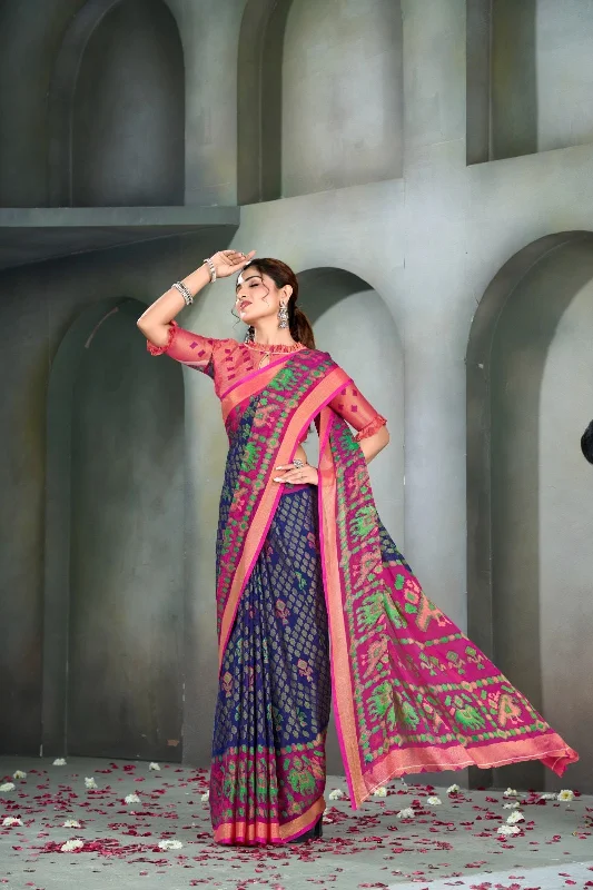NOZ2TOZ Women Casual Wear Printed Brasso Silk Saree with Unstitched Blouse - Blue Casual Relaxed Blouse NOZ2TOZ Women Casual Wear Printed Brasso Silk Saree with Unstitched Blouse - Blue Casual Relaxed Blouse