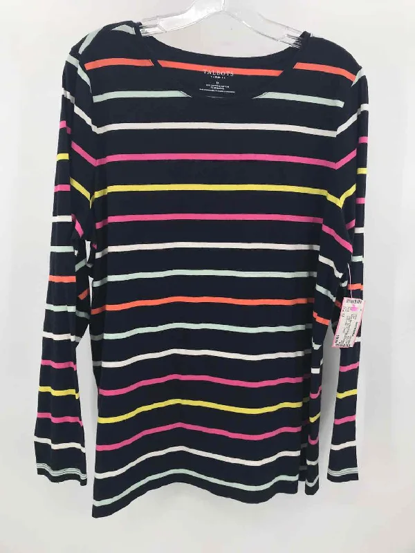 Pre-Owned Talbots Navy Size 1X Stripe Long Sleeve T-shirt-- Houndstooth Herringbone Solid