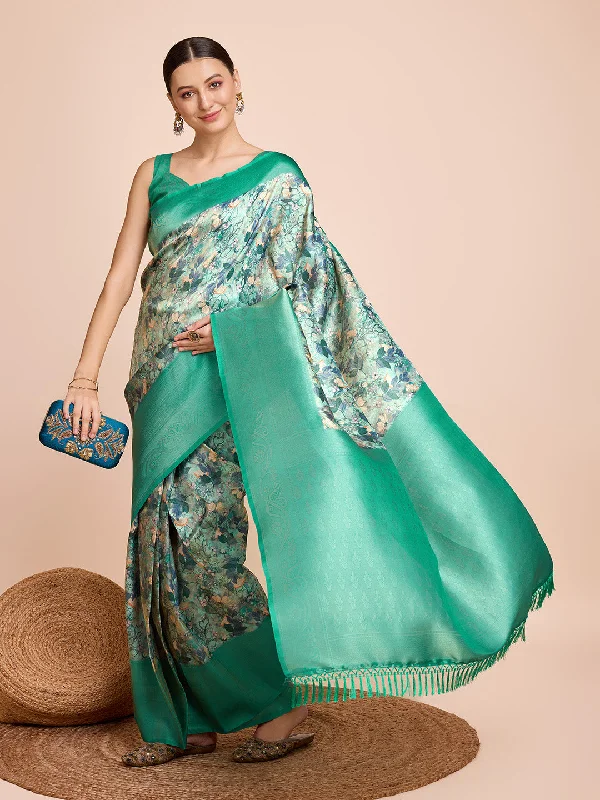 NOZ2TOZ Women Party Wear Semi Kanjivaram Silk Ready to Wear Saree with Unstitched Blouse(Size Up to 42) - Rama Feminine Ruffle Blouse NOZ2TOZ Women Party Wear Semi Kanjivaram Silk Ready to Wear Saree with Unstitched Blouse(Size Up to 42) - Rama Feminine Ruffle Blouse