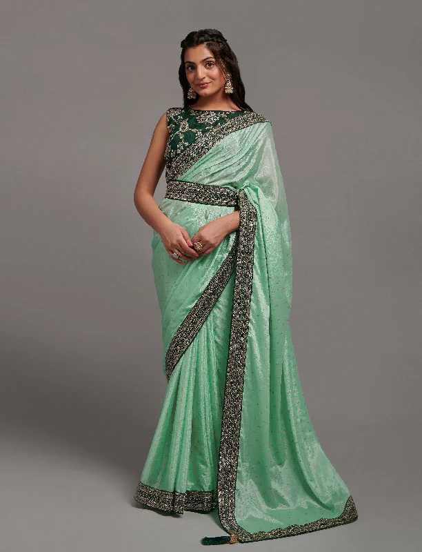 NOZ2TOZ Women Party Wear Premium Chinon Silk Saree with Unstitched Blouse - Pista Sheer Mesh Blouse NOZ2TOZ Women Party Wear Premium Chinon Silk Saree with Unstitched Blouse - Pista Sheer Mesh Blouse