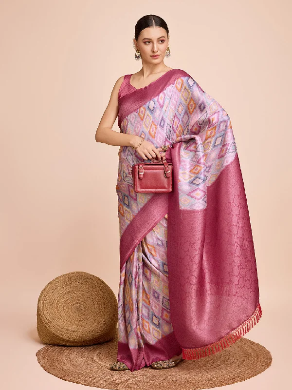 NOZ2TOZ Women Party Wear Semi Kanjivaram Silk Ready to Wear Saree with Unstitched Blouse(Size Up to 42) - Maroon Floral Print Blouse NOZ2TOZ Women Party Wear Semi Kanjivaram Silk Ready to Wear Saree with Unstitched Blouse(Size Up to 42) - Maroon Floral Print Blouse