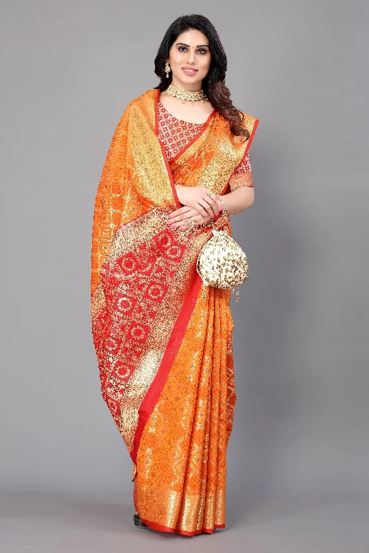 NOZ2TOZ Women Party Wear Leheriya Style Banarasi Silk Saree with Unstitched Blouse - Mustard Boho Chic Blouse NOZ2TOZ Women Party Wear Leheriya Style Banarasi Silk Saree with Unstitched Blouse - Mustard Boho Chic Blouse
