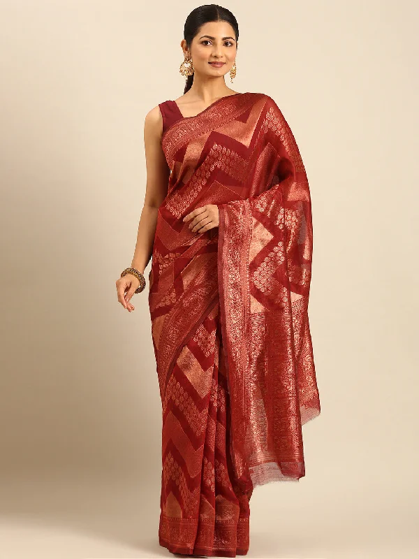 Women Maroon Cotton Saree With Un Stitched Blouse - Aanika Business Casual Blouse