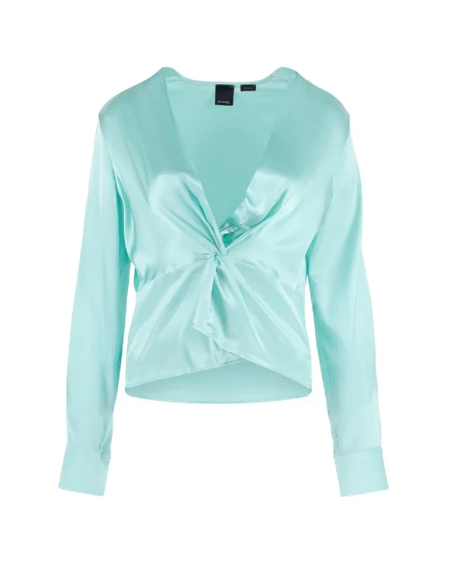 PINKO Women's Mint Green Silk Knotted Blouse Silk Blouse with Knotted Front - Mint Green Women's Luxury Silk Blouse - Mint Green - Flowy Bohemian Blouse PINKO Women's Mint Green Silk Knotted Blouse Silk Blouse with Knotted Front - Mint Green Women's Luxury Silk Blouse - Mint Green - Flowy Bohemian Blouse