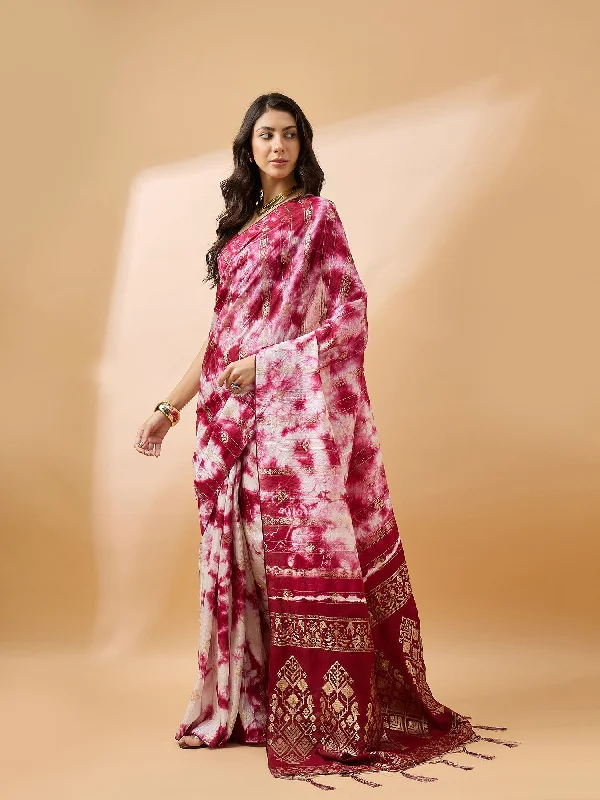 NOZ2TOZ Women Party Wear Cotton Saree with Unstitched Blouse - Red Silky Draped Blouse NOZ2TOZ Women Party Wear Cotton Saree with Unstitched Blouse - Red Silky Draped Blouse