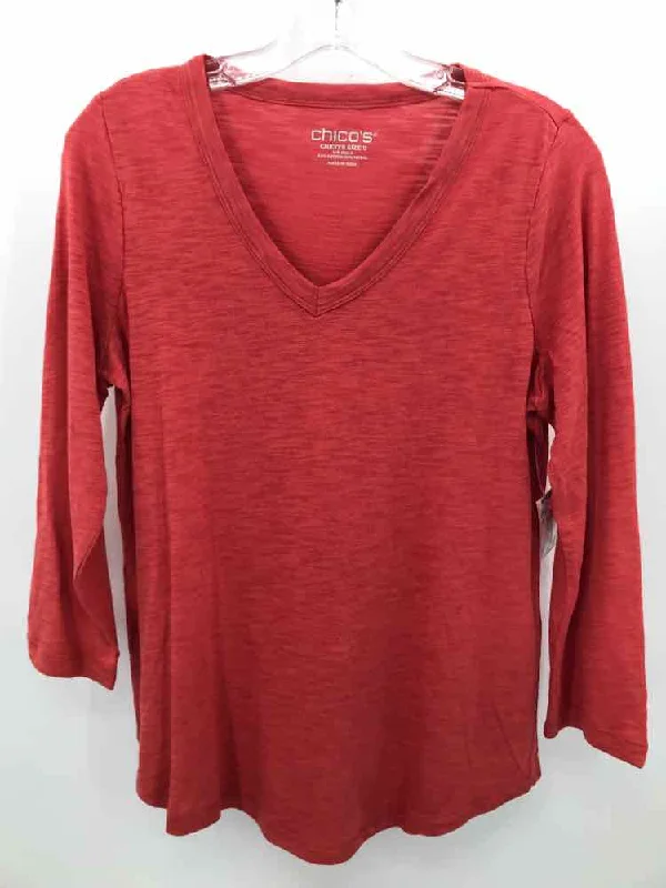 Pre-Owned Chico's Orange Size XL 3/4 Sleeve T-shirt-- Striped Floral Plaid