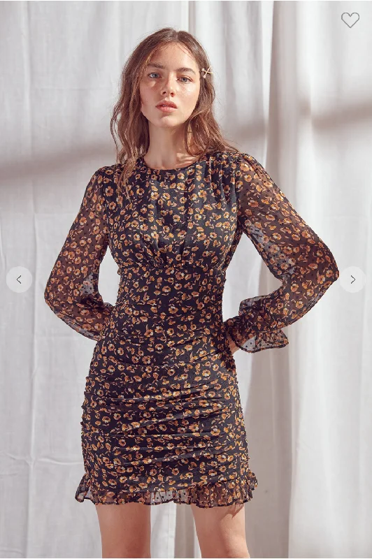 Dark Florals Bodycon Mini Dress Cozy Ribbed Mini Dress