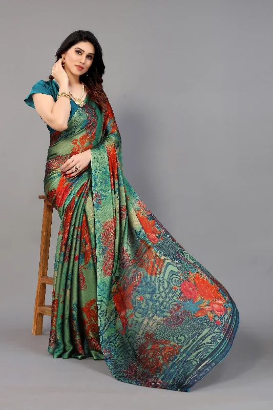 NOZ2TOZ Women Party Wear Printed Chiffon Silk Saree with Unstitched Blouse - Green Embroidered Cotton Blouse NOZ2TOZ Women Party Wear Printed Chiffon Silk Saree with Unstitched Blouse - Green Embroidered Cotton Blouse