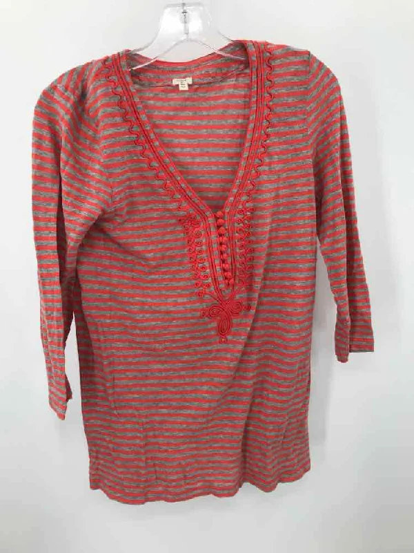 Pre-Owned J Crew Orange Size XS Stripe T-shirt-- Embroidered Appliqued Beaded