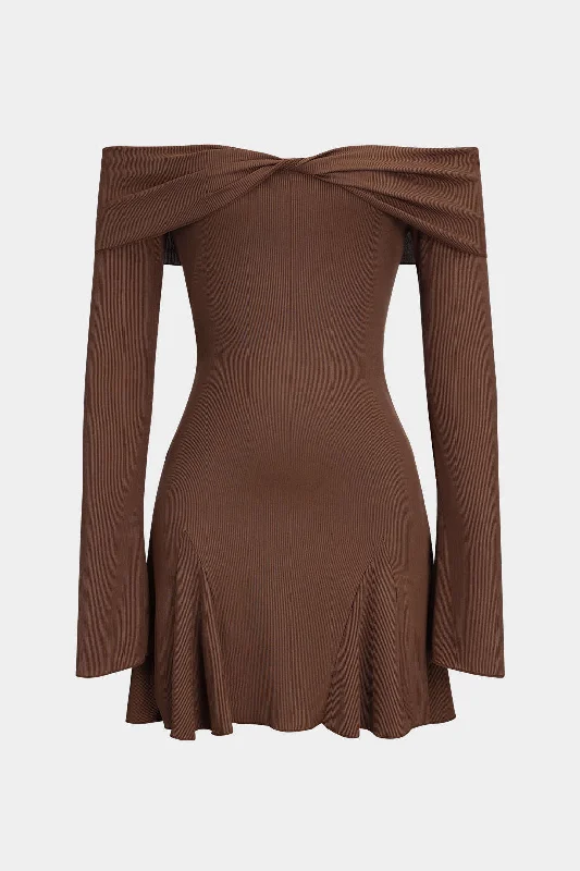 Off Shoulder Crossed Long Sleeve Mini Dress Elegant Lace-Up Mini Dress