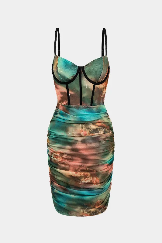 Ombre Floral Print Mesh Ruched Bustier Corset Slip Mini Dress Fashionable Pleated Mini Dress Ombre Floral Print Mesh Ruched Bustier Corset Slip Mini Dress Fashionable Pleated Mini Dress
