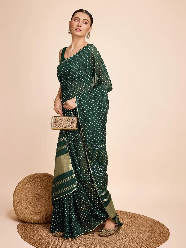 NOZ2TOZ Women Party Wear Semi Cotton Silk Saree with Unstitched Blouse - Green High Neck Blouse NOZ2TOZ Women Party Wear Semi Cotton Silk Saree with Unstitched Blouse - Green High Neck Blouse