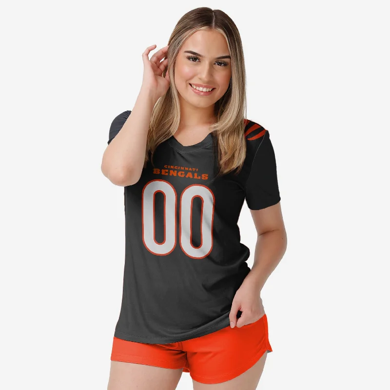Cincinnati Bengals Womens Gameday Ready Lounge Shirt-- Embroidered Appliqued Beaded
