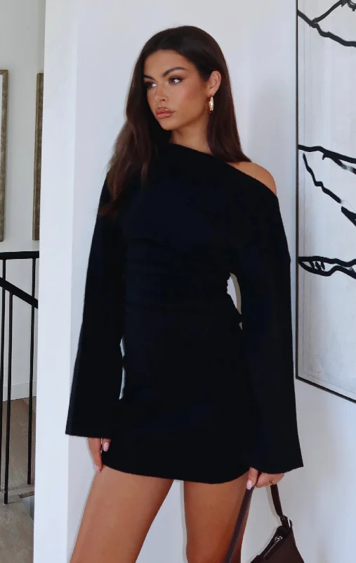 Strange World Long Sleeve Mini Dress Black Elegant Sequin Mini Dress