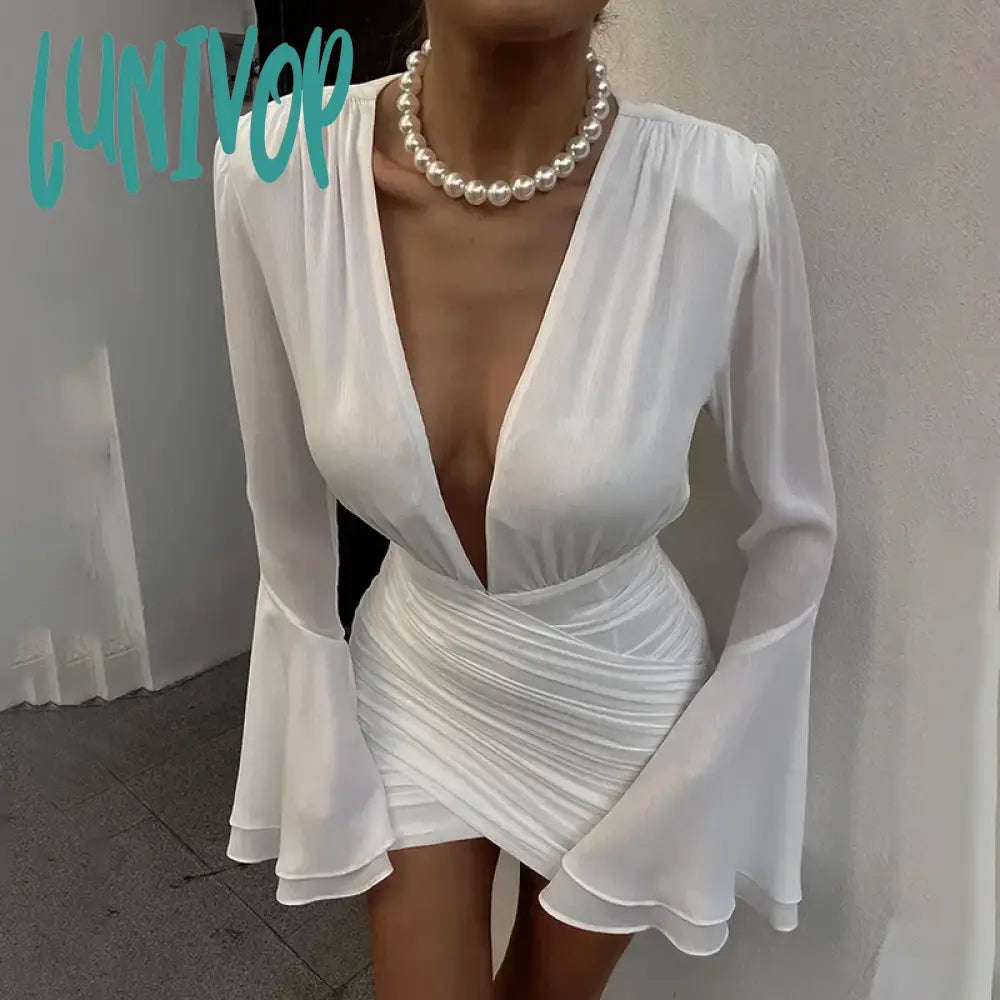 Lunivop Sexy Ruched Chiffon Long Sleeve Wrap Midi Dress for Women Party Club Fashion Outfits Flare Sleeve V Neck Dresses Mini Dress Elegant Lace-Up Mini Dress Lunivop Sexy Ruched Chiffon Long Sleeve Wrap Midi Dress for Women Party Club Fashion Outfits Flare Sleeve V Neck Dresses Mini Dress Elegant Lace-Up Mini Dress