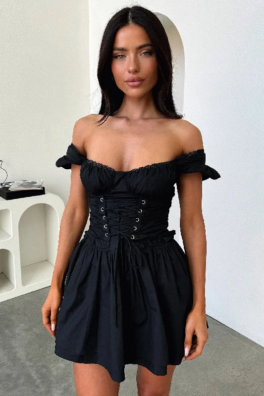 Briellyn Mini Dress - Black Stylish Button-Down Mini Dress