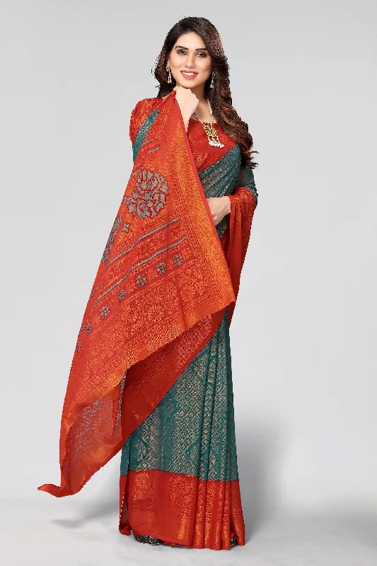 NOZ2TOZ Women Party Wear Printed Brasso Chiffon Saree with Unstitched Blouse - Rama Chic Sleeveless Blouse NOZ2TOZ Women Party Wear Printed Brasso Chiffon Saree with Unstitched Blouse - Rama Chic Sleeveless Blouse
