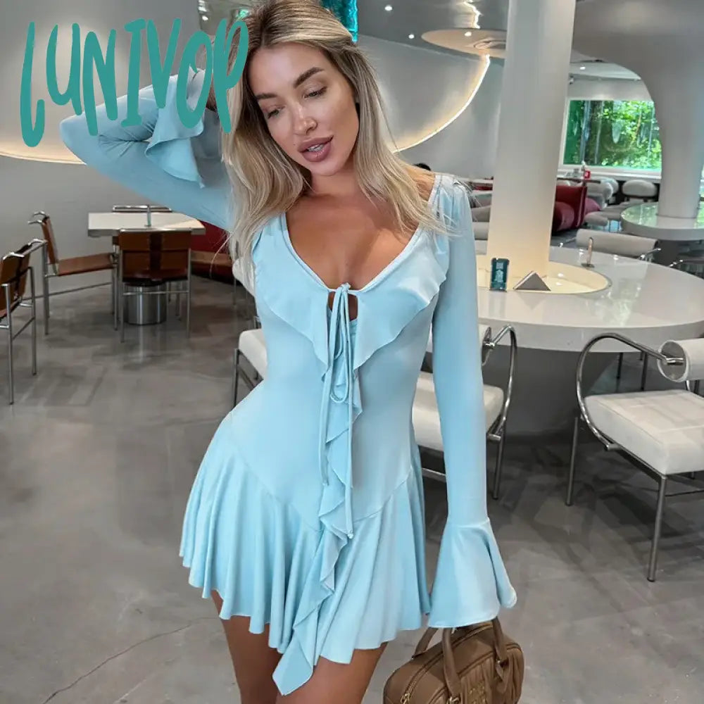 Lunivop Deep V Neck Long Flare Sleeve Autumn Winter Dress Women Solid Ruffles Sexy Mini Dresses Party Night Going Out Club Dresses Chic Puff Sleeve Mini Dress Lunivop Deep V Neck Long Flare Sleeve Autumn Winter Dress Women Solid Ruffles Sexy Mini Dresses Party Night Going Out Club Dresses Chic Puff Sleeve Mini Dress