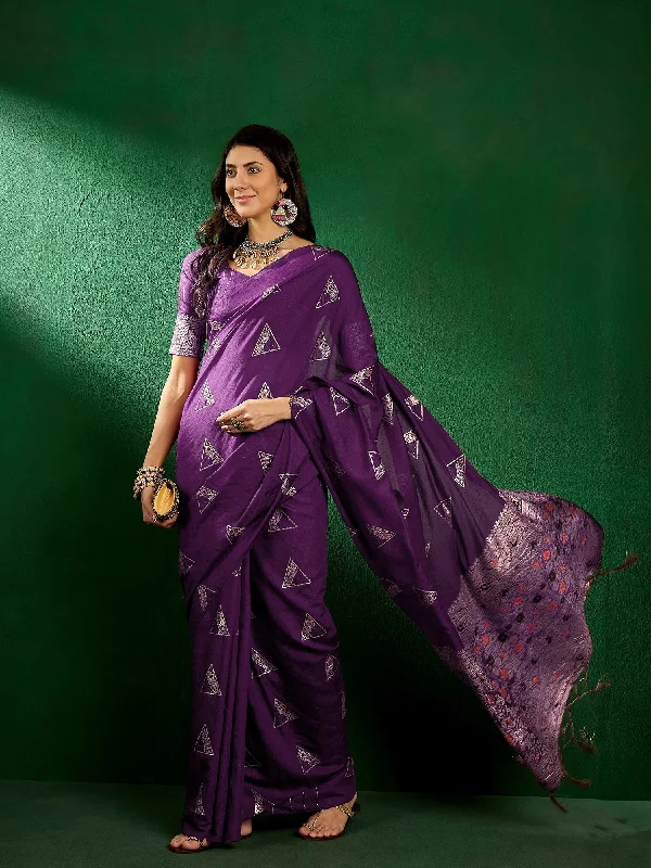 NOZ2TOZ Women Party Wear Dola Cotton Saree with Unstitched Blouse - Purple Polished Work Blouse NOZ2TOZ Women Party Wear Dola Cotton Saree with Unstitched Blouse - Purple Polished Work Blouse