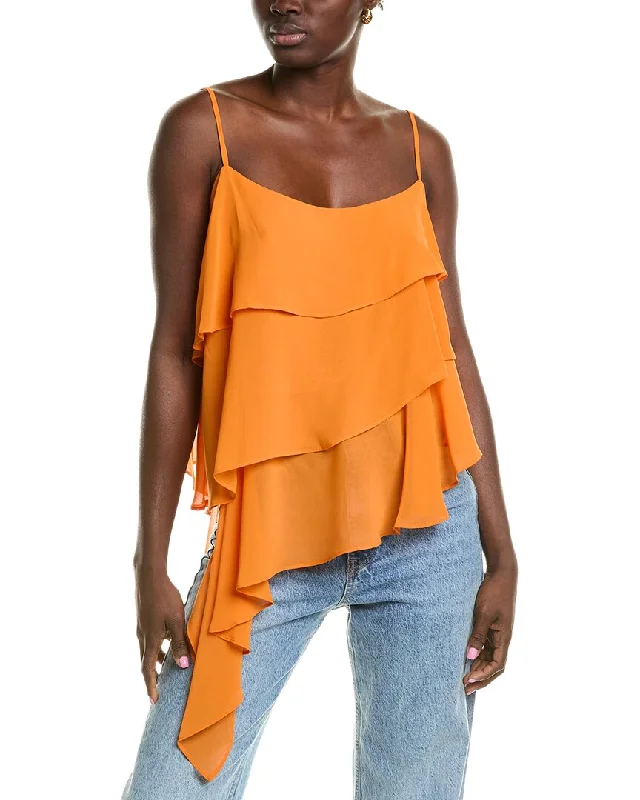 Bcbgmaxazria Tiered Sleeveless Blouse Embroidered Floral Blouse