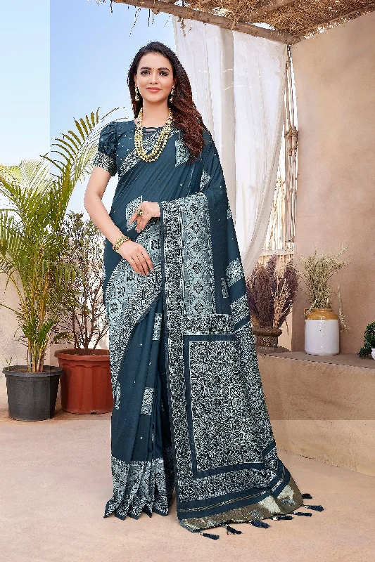 NOZ2TOZ Women Wedding Wear Zari Weaving Paithani Silk Saree with Unstitched Blouse - Navy Blue Soft Modal Blouse NOZ2TOZ Women Wedding Wear Zari Weaving Paithani Silk Saree with Unstitched Blouse - Navy Blue Soft Modal Blouse