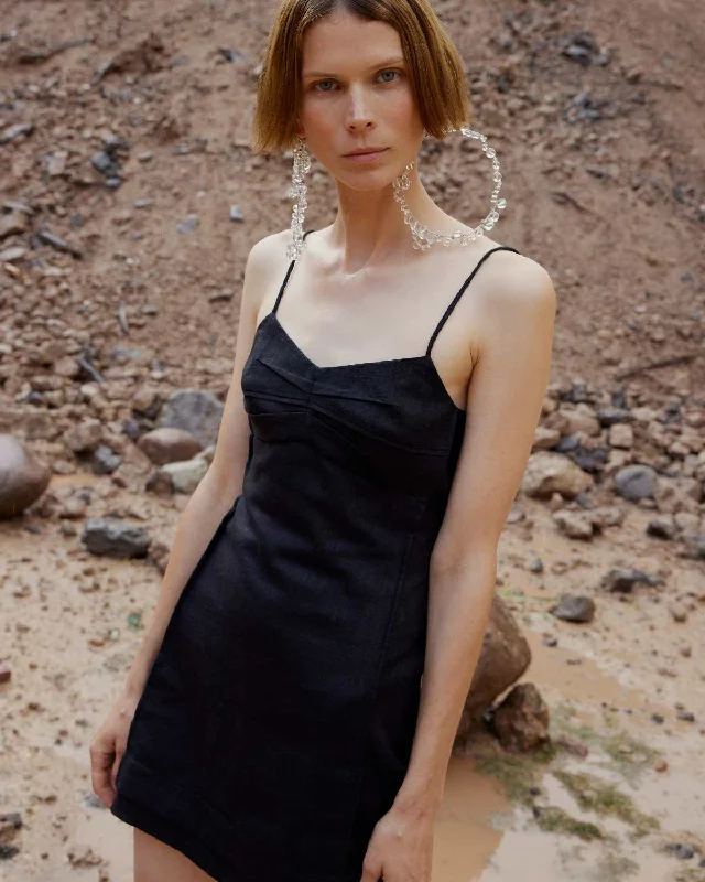 Little Black Dress: Linen mini dress Chic Mini Dress with V-Neck