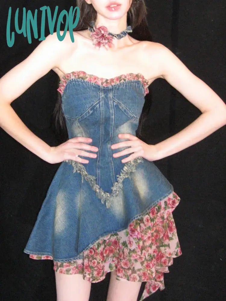 Lunivop Summer Vintage Denim Dress Women Casual Patchwork Floral Party Mini Dress Female Korean Fashion Designer elegant Slim Dress Classic Black Mini Dress Lunivop Summer Vintage Denim Dress Women Casual Patchwork Floral Party Mini Dress Female Korean Fashion Designer elegant Slim Dress Classic Black Mini Dress