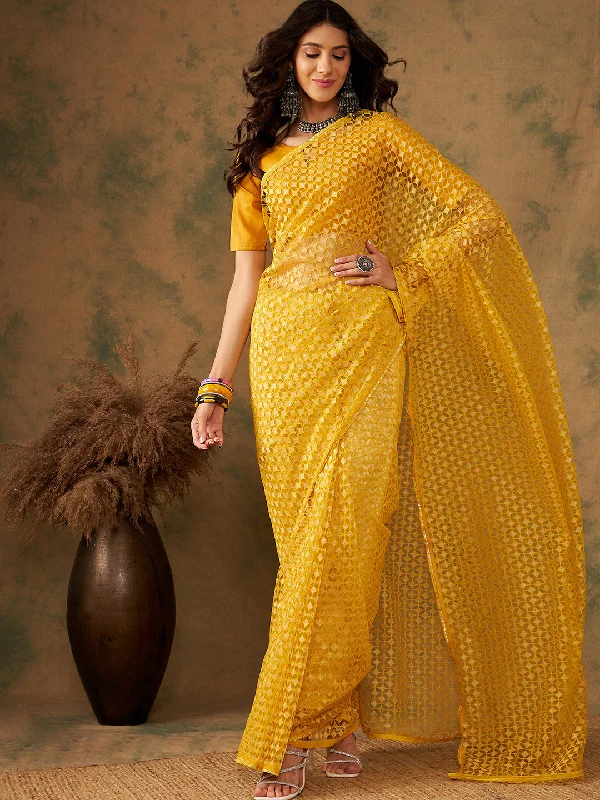 NOZ2TOZ Women Party Wear Heavy Net Saree with Unstitched Blouse - Yellow & Blue Elegant Embroidery Blouse NOZ2TOZ Women Party Wear Heavy Net Saree with Unstitched Blouse - Yellow & Blue Elegant Embroidery Blouse