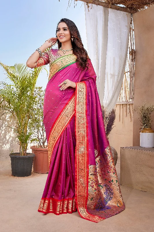 NOZ2TOZ Women Wedding Wear Zari Weaving Paithani Silk Saree with Unstitched Blouse - Pink Embroidered Cotton Blouse NOZ2TOZ Women Wedding Wear Zari Weaving Paithani Silk Saree with Unstitched Blouse - Pink Embroidered Cotton Blouse