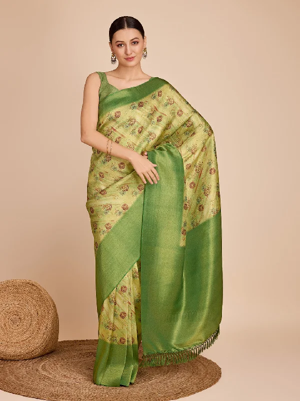 NOZ2TOZ Women Party Wear Semi Kanjivaram Silk Ready to Wear Saree with Unstitched Blouse(Size Up to 42) - Green Modern Oversized Blouse NOZ2TOZ Women Party Wear Semi Kanjivaram Silk Ready to Wear Saree with Unstitched Blouse(Size Up to 42) - Green Modern Oversized Blouse
