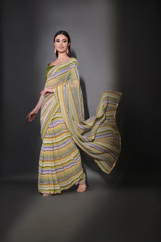 NOZ2TOZ Women Party Wear Leheriya Print Georgette Saree with Unstitched Blouse - Green Lightweight Linen Blouse NOZ2TOZ Women Party Wear Leheriya Print Georgette Saree with Unstitched Blouse - Green Lightweight Linen Blouse