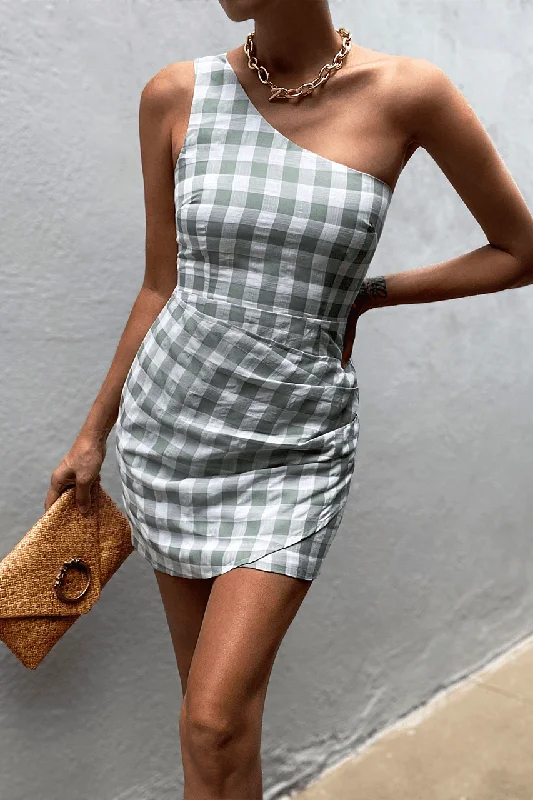 Tegan Mini Dress - Sage Check Fashionable Boho-Chic Mini Dress