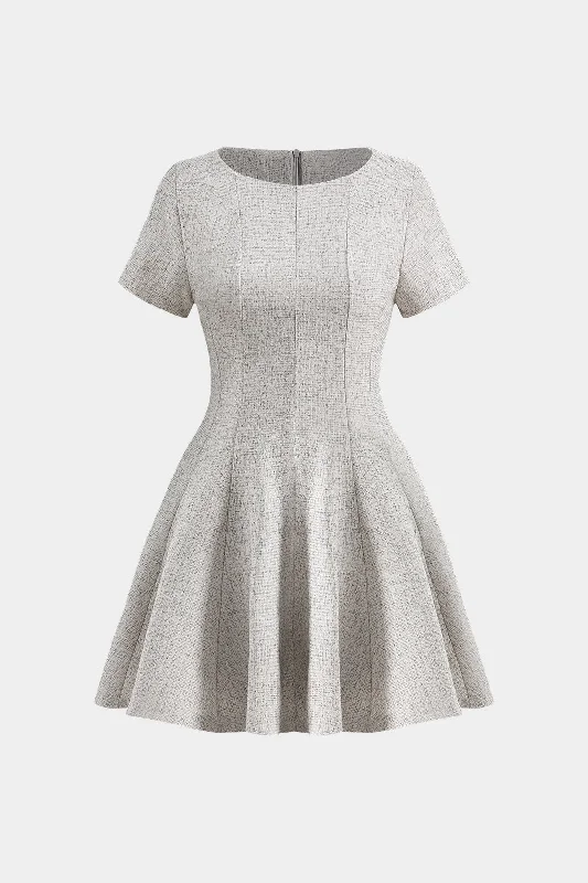 Pleated Zipper Short Sleeve Mini Dress Comfortable Bodycon Mini Dress