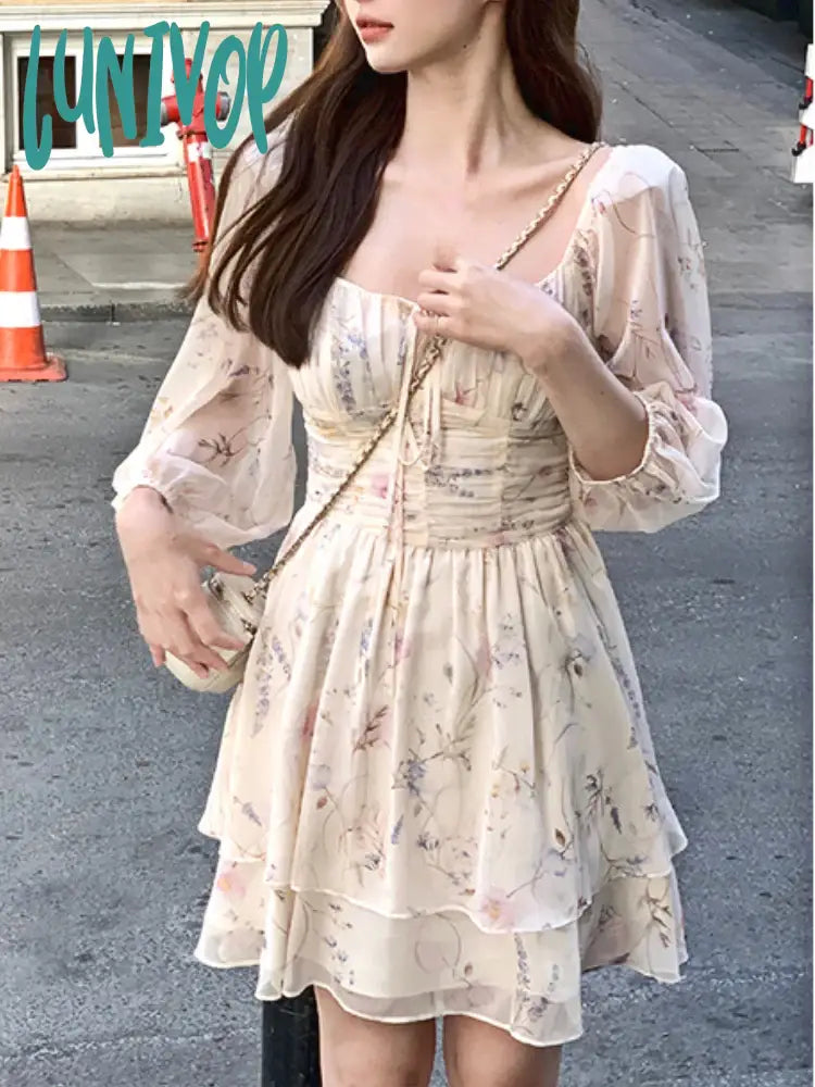 Lunivop Floral Print Dress Women Ruffled Korean Fashion Party Mini Dress Female Strappy Vintage Princess kawaii Dress Summer New Casual High-Waist Mini Dress Lunivop Floral Print Dress Women Ruffled Korean Fashion Party Mini Dress Female Strappy Vintage Princess kawaii Dress Summer New Casual High-Waist Mini Dress