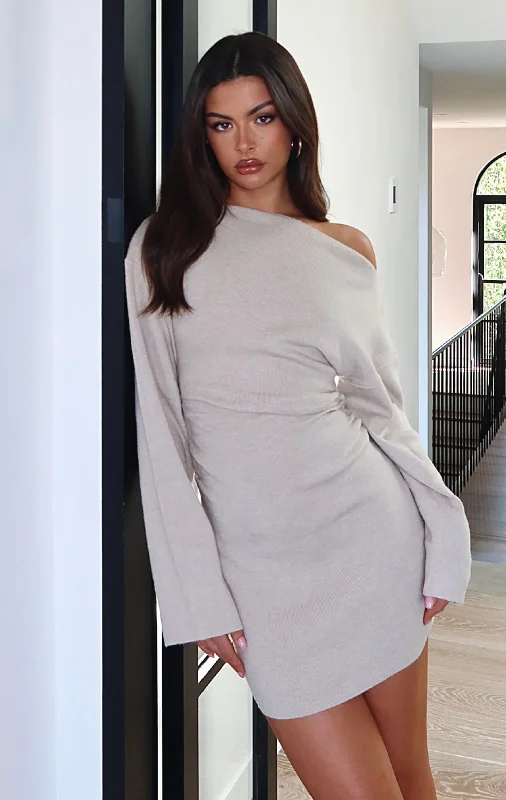 Strange World Long Sleeve Mini Dress Stone Classic Casual Mini Dress